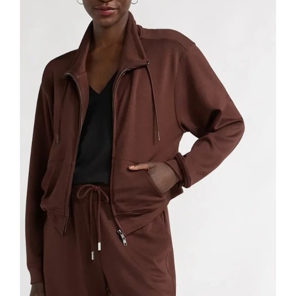 Scoop Tops - Scoop Womens ScubaKnit Funnel Neck Sweatshirt Size S Chicory Coffee Zip Pullover